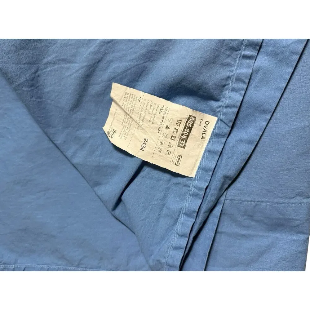Ikea Dvala Twin Size Flat Sheet Solid Blue Color 100% Cotton Bedding